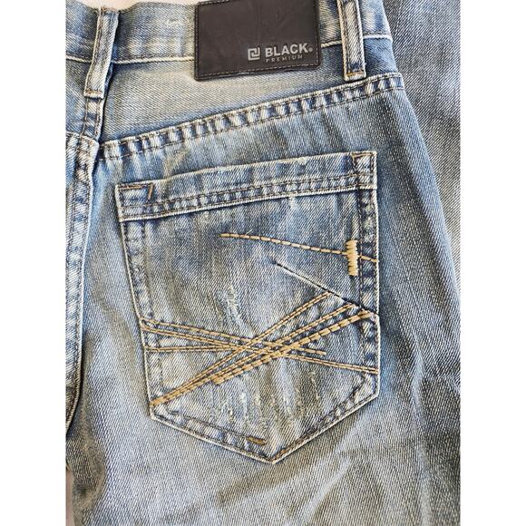Black Premium 28 x 30 Mens Straight PANTS Jeans Patchwork Light Wash - Picture 3 of 12